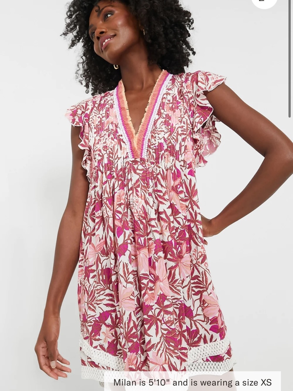 Poupette St. Barth Pink Floral V-Neck Ruffle Swim Coverup